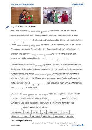 Arbeitsblatt 2A: Text über Nordrhein-Westfalen