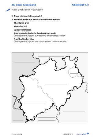 Arbeitsblatt 3A: Karte und Wappen von Nordrhein-Westfalen